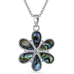 Rainbow Shell Inlay Flower Abalone Pendant Necklace For Women For Teen 925 Sterling Silver With Chain