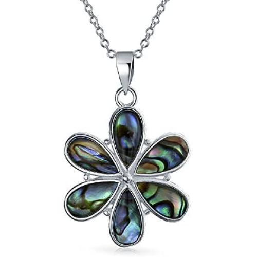 Rainbow Shell Inlay Flower Abalone Pendant Necklace For Women For Teen 925 Sterling Silver With Chain