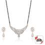 Hathkaam 20'' American Diamond Mangalsutra for Women Bollywood Wedding Style Traditional Rhodium Plated Pendant Earring Necklace Set in Black Crystal Beaded Chain with Free Floral Hair Clip HKMS001