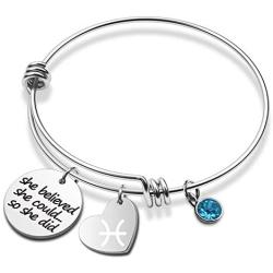 G-Ahora Stainless Steel 12 Zodiac Sign Bracelet with Birthstone Charm Inspiration She Believed She Could Constellation Jewelry