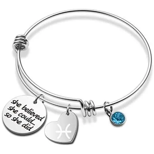 G-Ahora Stainless Steel 12 Zodiac Sign Bracelet with Birthstone Charm Inspiration She Believed She Could Constellation Jewelry