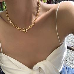Statement 14k Gold Plated 4mm Thick Oval Chain Link Choker Toggle Necklaces Chunky Gold Jewelry for Women Mothers Gift