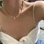 Statement 14k Gold Plated 4mm Thick Oval Chain Link Choker Toggle Necklaces Chunky Gold Jewelry for Women Mothers Gift