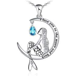 Mermaid Necklace for Women 925 Sterling Silver Mermaid Beach Necklace Jewelry Gifts for Women Girls Wife Daughter