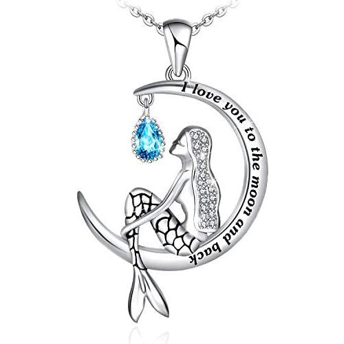 Mermaid Necklace for Women 925 Sterling Silver Mermaid Beach Necklace Jewelry Gifts for Women Girls Wife Daughter