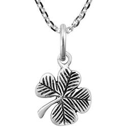 AeraVida Lucky Charm .925 Sterling Silver Four Leaf Clover Pendant Charm Necklace