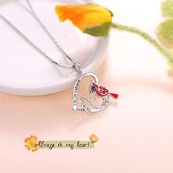 925 Sterling Silver Engrave Always in My Heart Angel Red Bird Cardinal Pendant Necklace and Ring Sympathy Gift for Women Girls