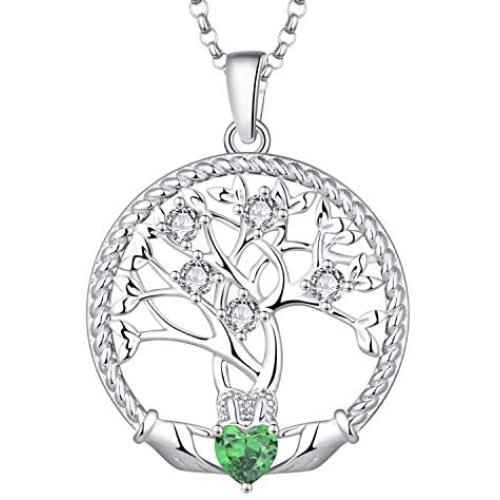 JO WISDOM Women Necklace,925 Sterling Silver Tree of Life Yggdrasil Pendant Necklace with AAA Cubic Zirconia