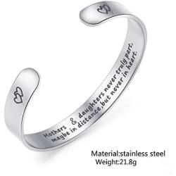 LIU JUN Mother Daughter Bracelets,Inspirational Bracelets for Women Mom Charm Cute Wide Cuff Bangle Personalized Friend Encouragement Gift for Her Jewelry