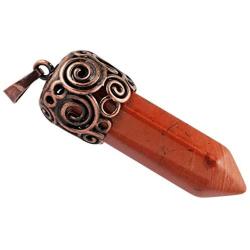 Nupuyai Crystal Point Wand Healing Stone Pendant Necklace for Unisex, Copper Wrapped Stone Pendant with Chain 22.8''