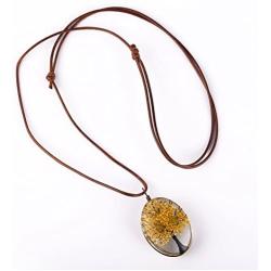 FM FM42 Life of Tree Multi Colors Queen Annes Lace Dried Flowers Oval Pendant Necklace (4 Colors)