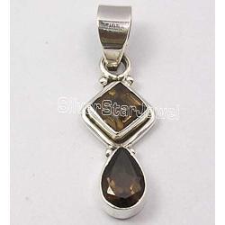 SilverStarJewel Solid Sterling Silver Natural 6 x 6, 6 x 9 mm Smoky Quartz Pendant 1.3''