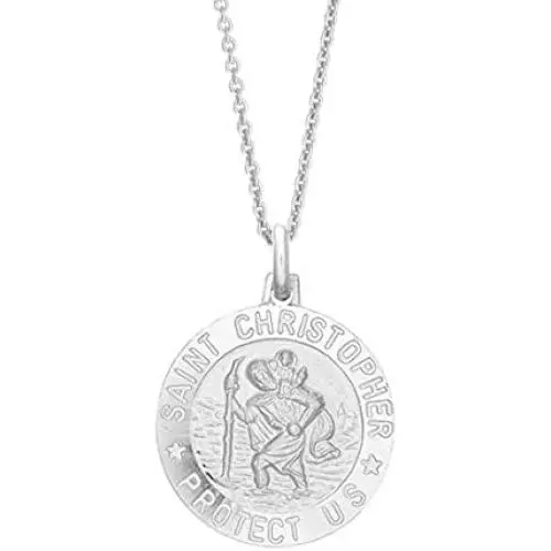 Ritastephens Italian Sterling Silver or Gold Tone Round Saint St Christopher Medal Charm Pendant Necklace (Varying Sizes) Ritastephens Italian Sterling Silver or Gold Tone Round Saint St Christopher Medal Charm Pendant Necklace (Varying Sizes)