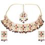Crunchy Fashion Bollywood Style Traditional Indian Wedding Jewelry Green-Red peal Choker Necklace with Earring & tika Set for Women Girls
