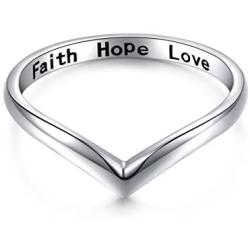 Sterling Silver Jewelry Faith Hope Love Beads Chevron Thumb Ring V Shape Ring (Size 6,7,8,9,10)