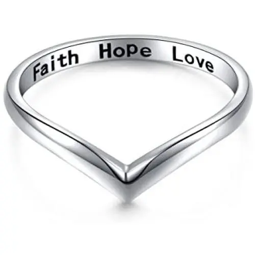 Sterling Silver Jewelry Faith Hope Love Beads Chevron Thumb Ring V Shape Ring (Size 6,7,8,9,10)