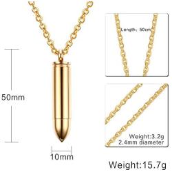 VNOX Remembrance Necklace-Engraved Personalized Stainless Steel Keepsake Bullet URN for Ashes,Free Chain