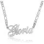Beleco Jewelry Customize Name Necklace With Figaro Chain in Sterling Silver 925 Custom Name Plate Necklace With 15 Font Style - Personalized Any Name/Word Up To 11 Characters - Womans Mens Gift Ideas