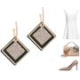 Grasiue: White Rhombus Graphite plate with white crystal Drop Earrings, Gold coating with Silver type. Design by French Designer. Christmas party, feast, dating, daily.