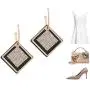 Grasiue: Dark Green Rhombus Graphite plate with white crystal Drop Earrings, Gold coating with Silver type, Design by French Designer. Christmas party, feast, dating, daily.