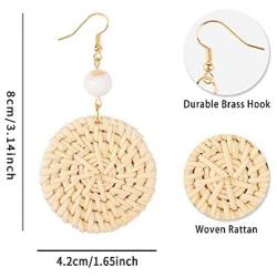 KINIVA Woven Rattan Earrings Dangle Drop With Bead for Women Teen Girls