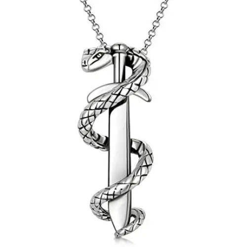 ROMANTIC WORK Snake Necklace for Men Sterling Silver Animal Sword Pendant Necklace Gothic Jewelry Birthday Gift for Boyfriend ROMANTIC WORK Snake Necklace for Men Sterling Silver Animal Sword Pendant Necklace Gothic Jewelry Birthday Gift for Boyfriend