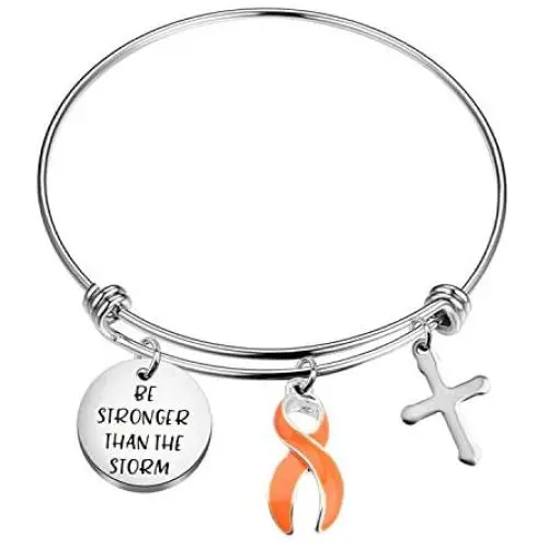CENWA Orange Awareness Jewelry Orange Awareness Ribbon Survivor Gift Leukemia Warrior Gift Be Stronger Than The Storm Leukemia Awareness Bracelet