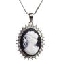 PammyJ Silvertone Black and White Cameo Lady Necklace, 18 inches