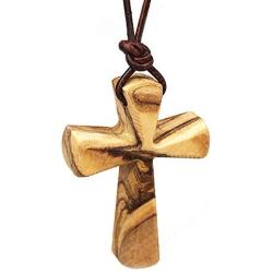 Hand Carved Tapered Wooden Cross Necklace for Men & Women on Adjustable Long Leather Cord - Available in Black or Brown - Wood Cross Pendant Gift for All Ages