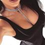 Riymusry Sexy Multilayered Long Choker Necklaces Double Layer Crystal Full Rhinestone Choker Necklace Statement Necklace Luxury Collares Jewelry for Women Body Jewelry Nightclub Party(Silver Necklace)