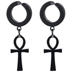 GUNGNEER Ankh Cross Stainless Steel Earrings Egyptian Pyramid Jewelry Accessories Men Women