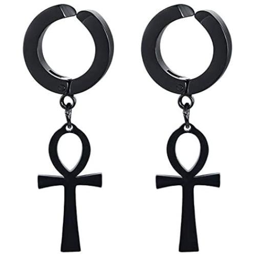 GUNGNEER Ankh Cross Stainless Steel Earrings Egyptian Pyramid Jewelry Accessories Men Women