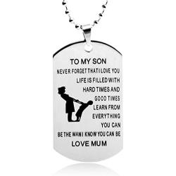LITTONE Dad Mum to Son Inspirational Mens Jewelry Dogtag Pendant Necklace Military Stainless Steel Dog tag Love Boy Girl Gifts