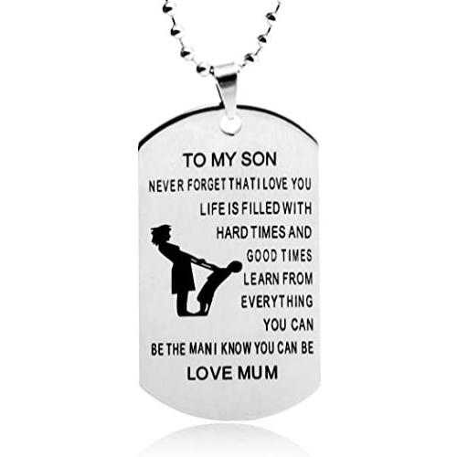 LITTONE Dad Mum to Son Inspirational Mens Jewelry Dogtag Pendant Necklace Military Stainless Steel Dog tag Love Boy Girl Gifts
