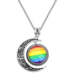 BEKECH Gay Pride Rainbow Necklace Crescent Moon Charm Rainbow Pendant Necklace Gay & Lesbian LGBT Pride Gifts Rainbow Jewelry LGBT Jewelry Lesbian Gift