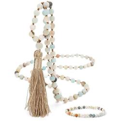 OAIITE 108 Natural Stone Beads Handmade Charm Personalized Stylish Beaded Tassel Necklace (B)
