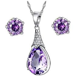 Uloveido Elegant Purple Crystal Wedding Engagement Jewelry Set for Bridal Women Anniversary Birthday Charm Anniversary Necklace and Studs Earrings Jewelry Set for Women Girls WHT37