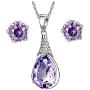 Uloveido Elegant Purple Crystal Wedding Engagement Jewelry Set for Bridal Women Anniversary Birthday Charm Anniversary Necklace and Studs Earrings Jewelry Set for Women Girls WHT37
