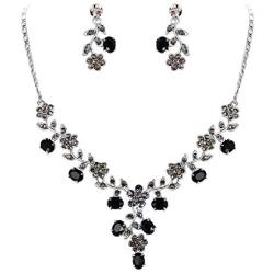 EVER FAITH Flower Leaf Necklace Earrings Set Austrian Crystal