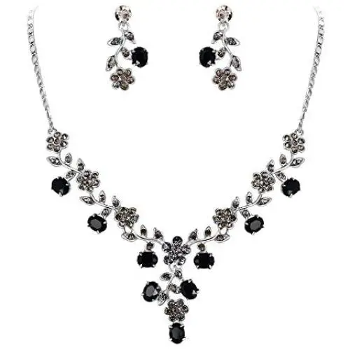 EVER FAITH Flower Leaf Necklace Earrings Set Austrian Crystal EVER FAITH Flower Leaf Necklace Earrings Set Austrian Crystal