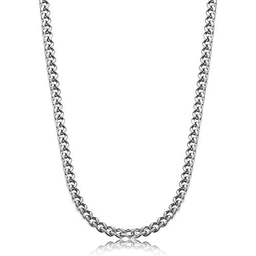 FIBO STEEL 3.5-6mm Stainless Steel Mens Womens Necklace Curb Link Chain, 16-30 inches