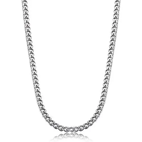 FIBO STEEL 3.5-6mm Stainless Steel Mens Womens Necklace Curb Link Chain, 16-30 inches