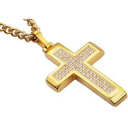 Blackjack Jewelry Mens Stainless Steel Cross Pendant with Cubic Zirconia