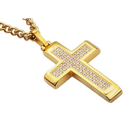 Blackjack Jewelry Mens Stainless Steel Cross Pendant with Cubic Zirconia