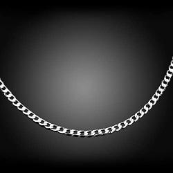 Huxindao 2PCS 4mm Curb Mens Necklace - Silver Chain Flat Cuban Stainless Steel Jewelry - Neck Link Chains for Men Man Boys Male Heavy Military - 18 20 22 24 26 28 30 inch (22 inch)