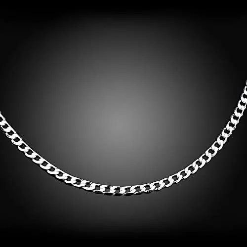 Huxindao 2PCS 4mm Curb Mens Necklace - Silver Chain Flat Cuban Stainless Steel Jewelry - Neck Link Chains for Men Man Boys Male Heavy Military - 18 20 22 24 26 28 30 inch (22 inch) Huxindao 2PCS 4mm Curb Mens Necklace - Silver Chain Flat Cuban Stainless Steel Jewelry - Neck Link Chains for Men Man Boys Male Heavy Military - 18 20 22 24 26 28 30 inch (22 inch)