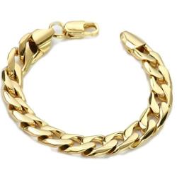 Gold Bracelet Mens / Womens | 12 mm Thick Diamond Cut Cuban Link | 20X Pure 14 Karat (ct) Gold Plating Than Other Chains for Men - The Feel of Pure Solid Gold - 8 '' & 9'' inch USA Made!