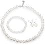 Finrezio Faux Pearl Crystal Necklace Earring Bracelet Set for Women Wedding Bridal Jewelry