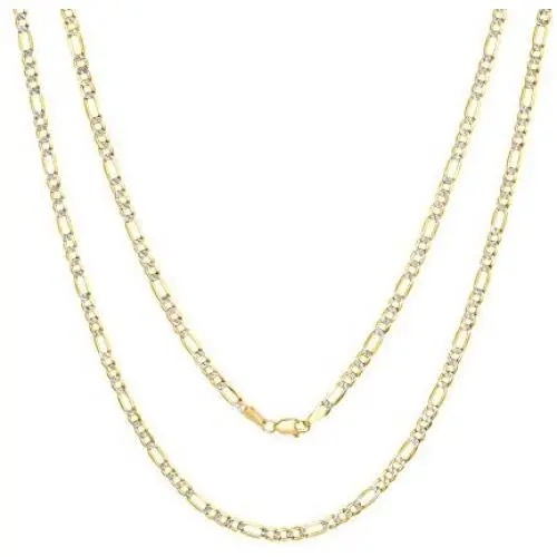 Nuragold 14k Yellow Gold Solid 4mm Figaro Chain Link Diamond Cut Pave Two Tone Pendant Necklace, Mens Womens Lobster Lock 16'' 18'' 20'' 22'' 24'' 26'' 28'' 30'' Nuragold 14k Yellow Gold Solid 4mm Figaro Chain Link Diamond Cut Pave Two Tone Pendant Necklace, Mens Womens Lobster Lock 16'' 18'' 20'' 22'' 24'' 26'' 28'' 30''