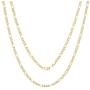 Nuragold 14k Yellow Gold Solid 4mm Figaro Chain Link Diamond Cut Pave Two Tone Pendant Necklace, Mens Womens Lobster Lock 16'' 18'' 20'' 22'' 24'' 26'' 28'' 30''